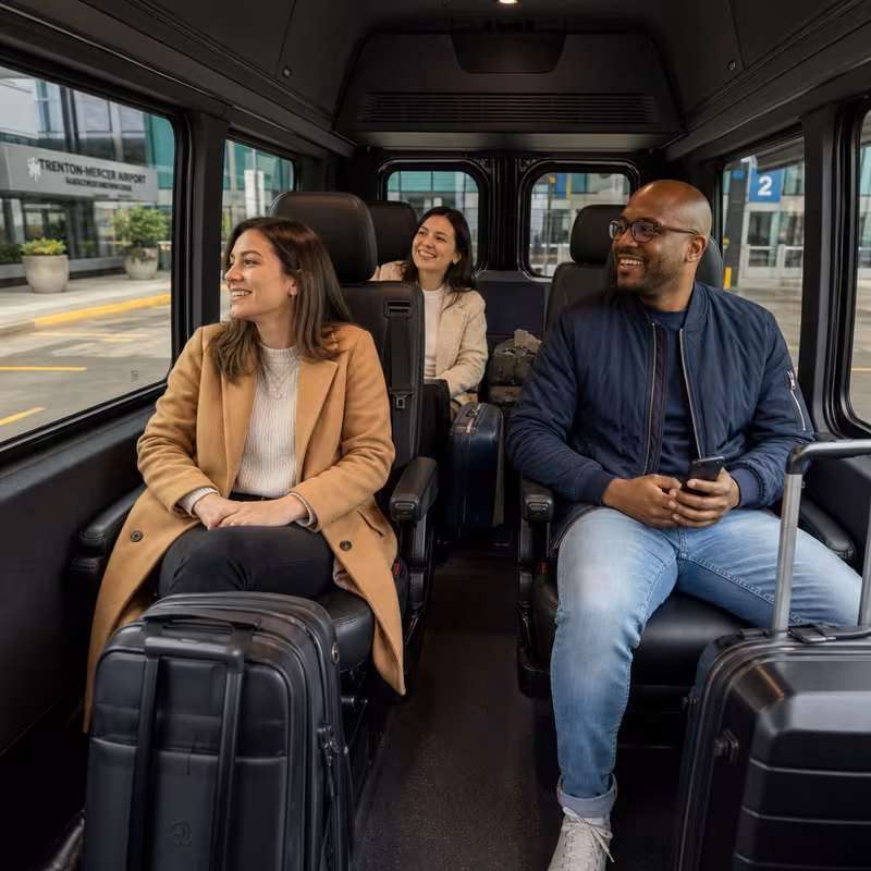 Passengers loading luggage while boarding an Trenton group shuttle