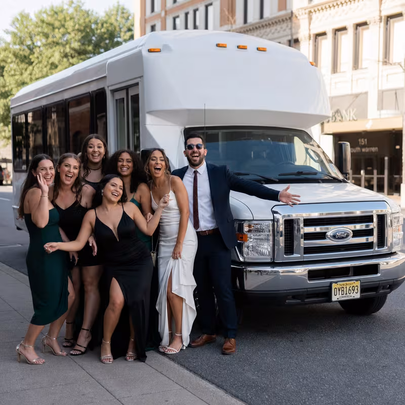 Black Mercedes Sprinter van staged for an Trenton Bachelor & Bachelorette Transportation group