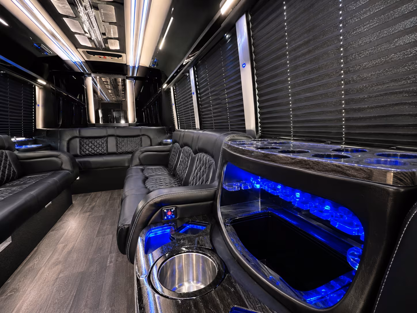 Interior of a party bus rental serving Trenton